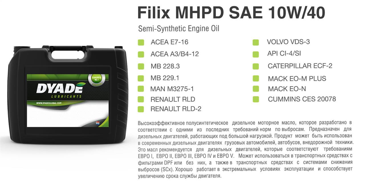 DYADE Lubricants 083133 Olej silnikowy DYADE Lubricants Filix MHPD 10W-40, 20 l 083133: Dobra cena w Polsce na 2407.PL - Kup Teraz!