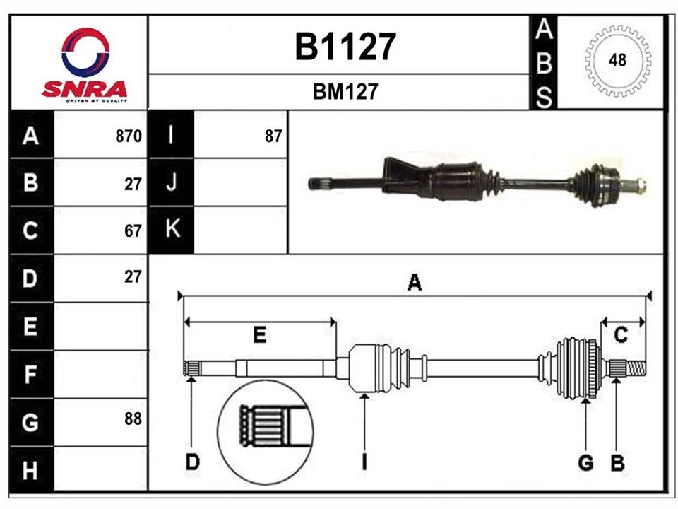 SNRA B1127 Вал привідний B1127: Приваблива ціна - Купити у Польщі на 2407.PL!