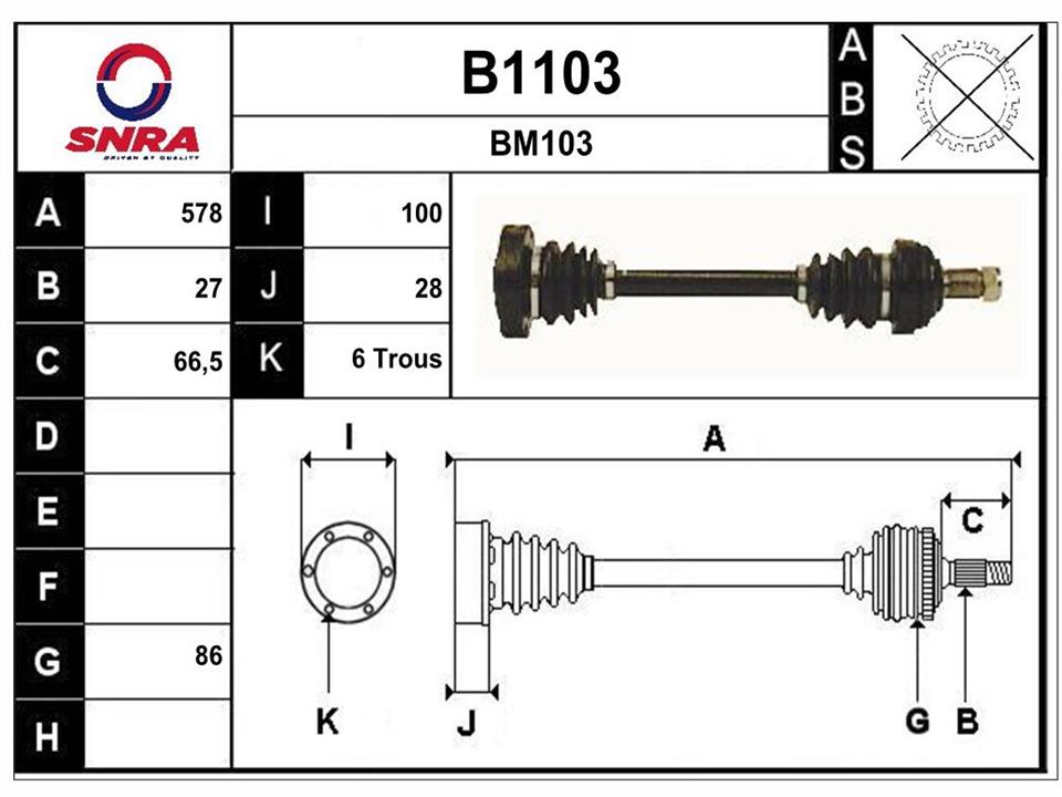 SNRA B1103 Вал приводной B1103: Отличная цена - Купить в Польше на 2407.PL!