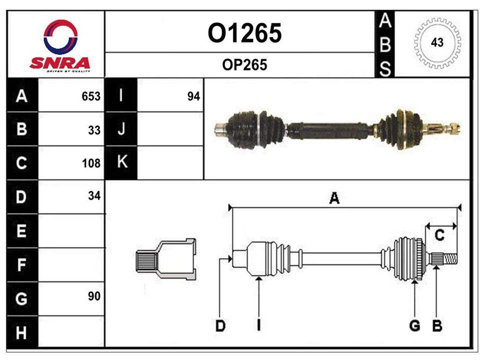 SNRA O1265 Drive shaft O1265: Buy near me in Poland at 2407.PL - Good price!