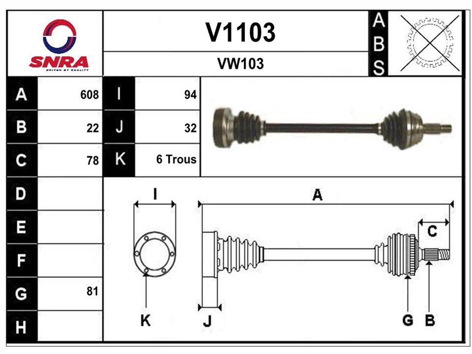 SNRA V1103 Вал привідний V1103: Приваблива ціна - Купити у Польщі на 2407.PL!