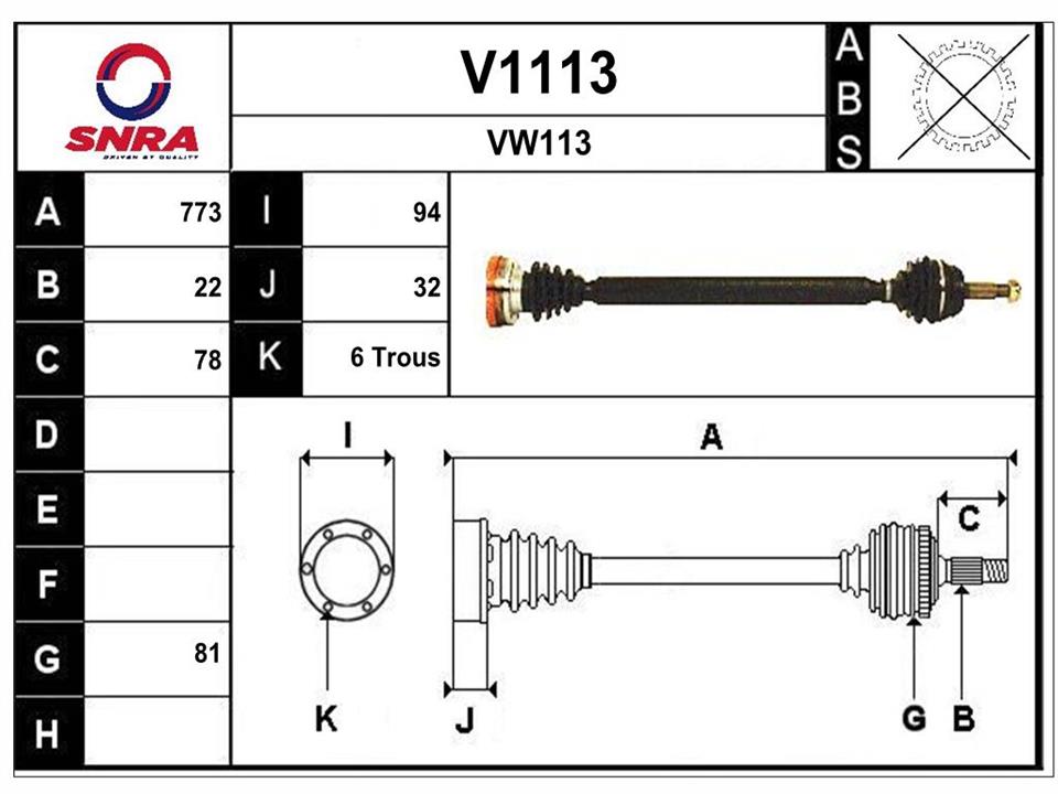 SNRA V1113 Drive shaft V1113: Buy near me in Poland at 2407.PL - Good price!
