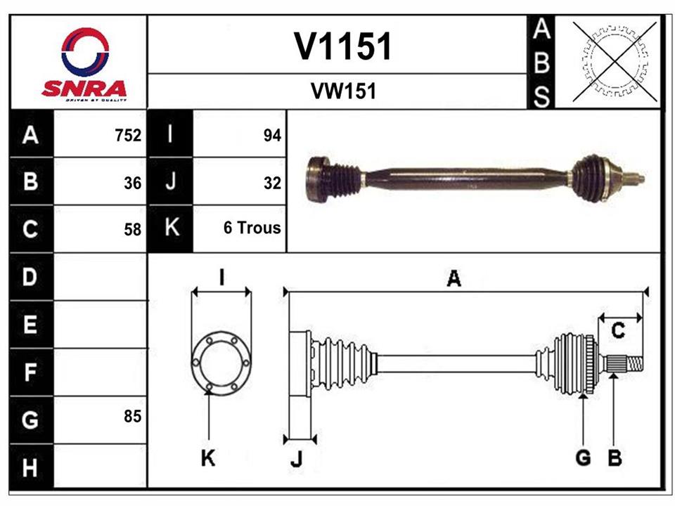 SNRA V1151 Drive shaft V1151: Buy near me in Poland at 2407.PL - Good price!