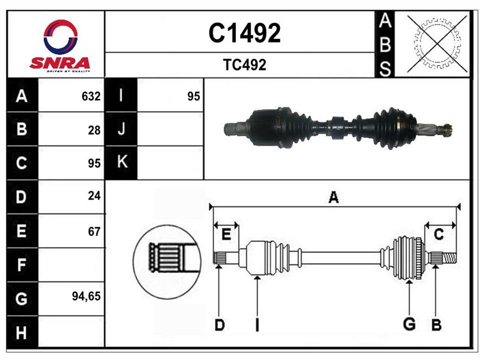SNRA C1492 Drive shaft C1492: Buy near me in Poland at 2407.PL - Good price!