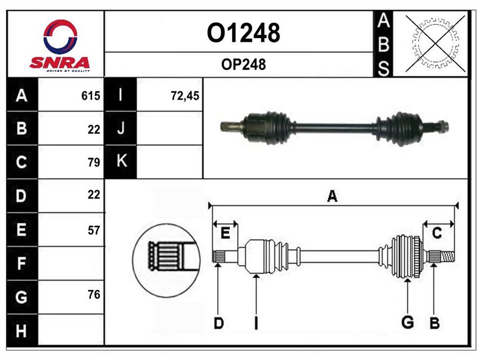 SNRA O1248 Drive shaft O1248: Buy near me in Poland at 2407.PL - Good price!