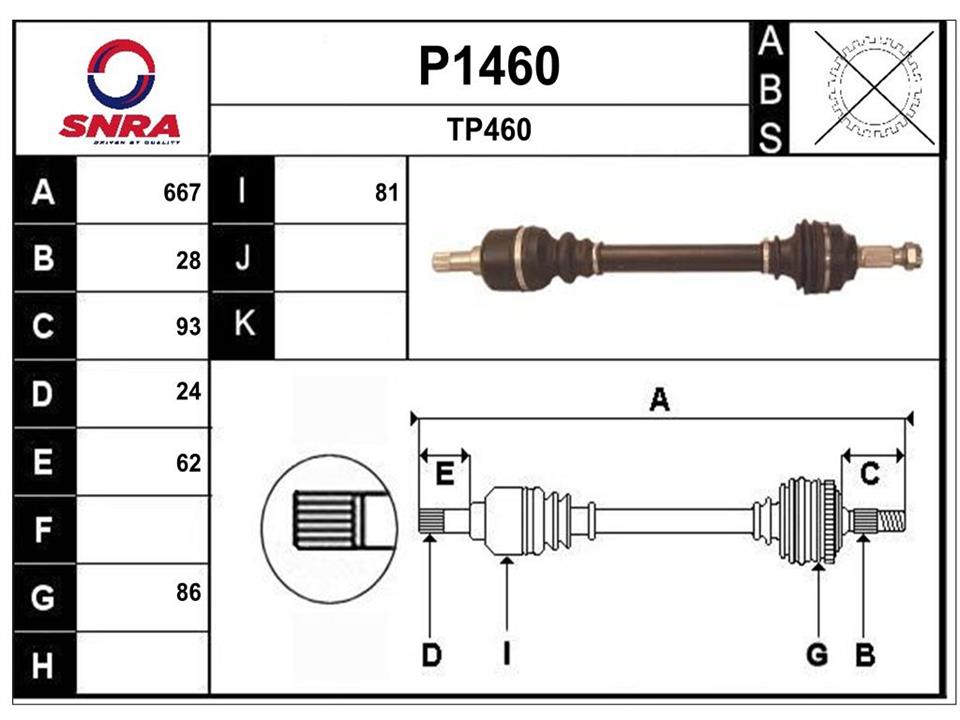 SNRA P1460 Drive shaft P1460: Buy near me in Poland at 2407.PL - Good price!