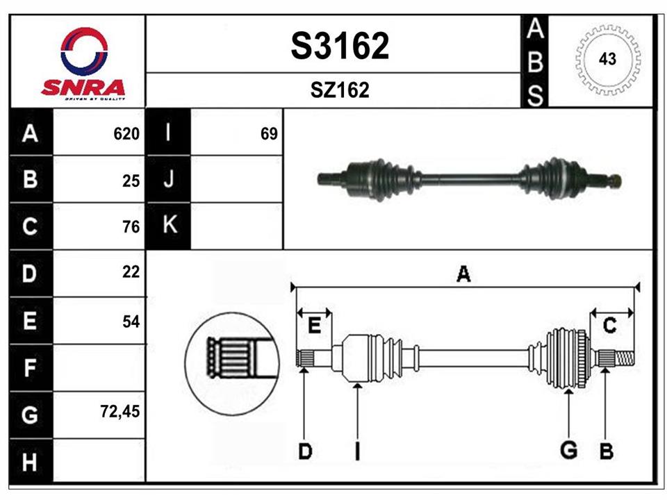 SNRA S3162 Drive shaft S3162: Buy near me in Poland at 2407.PL - Good price!