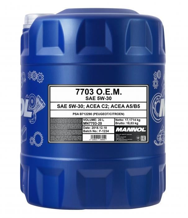 Mannol MN7703-20 Engine oil Mannol 7703 O.E.M. for Peugeot Citroen 5W-30, 20L MN770320: Buy near me in Poland at 2407.PL - Good price!