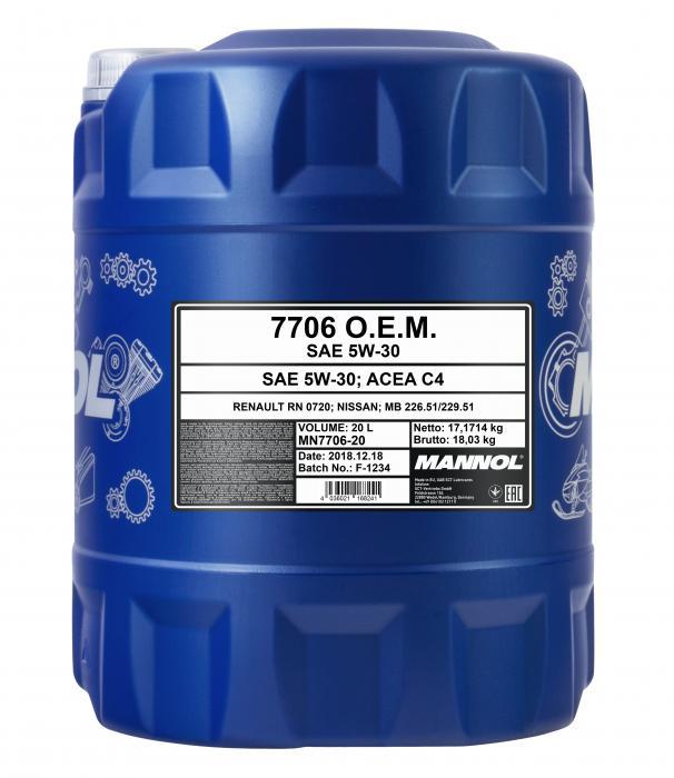 Mannol MN7706-20 Engine oil Mannol 7706 O.E.M. 5W-30, 20L MN770620: Buy near me in Poland at 2407.PL - Good price!