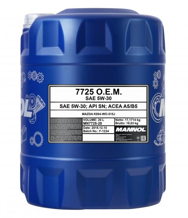 Mannol MN7725-20 Engine oil Mannol 7725 O.E.M. 5W-30, 20L MN772520: Buy near me at 2407.PL in Poland at an Affordable price!