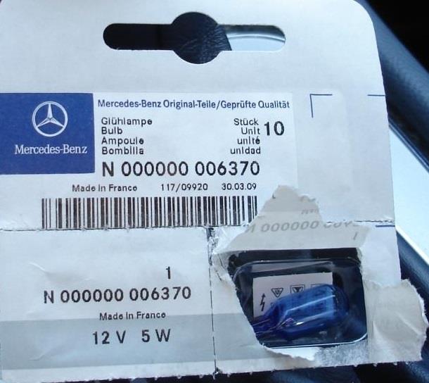Mercedes N 000000 006370 Glow bulb W5W 12V 5W N000000006370: Buy near me at 2407.PL in Poland at an Affordable price!