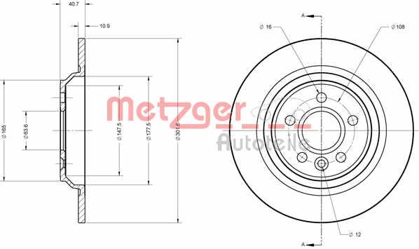 Metzger 6110728 Rear brake disc, non-ventilated 6110728: Buy near me in Poland at 2407.PL - Good price!