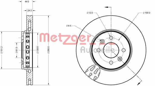 Metzger 6110729 Front brake disc ventilated 6110729: Buy near me in Poland at 2407.PL - Good price!