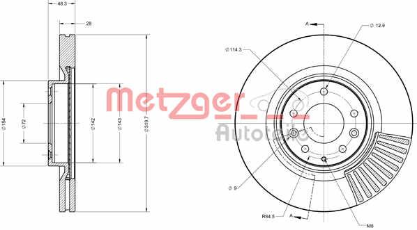 Metzger 6110737 Диск гальмівний передній вентильований 6110737: Приваблива ціна - Купити у Польщі на 2407.PL!