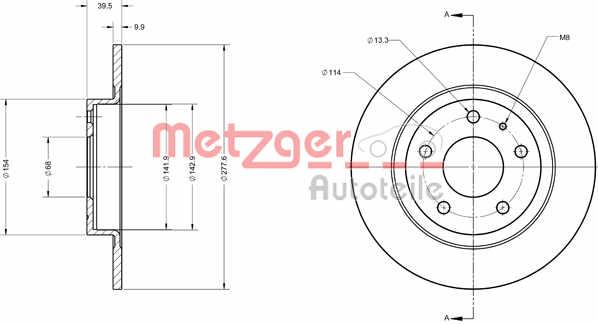 Metzger 6110740 Rear brake disc, non-ventilated 6110740: Buy near me in Poland at 2407.PL - Good price!