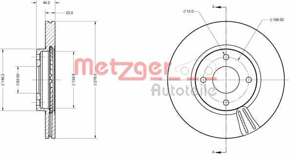 Metzger 6110748 Front brake disc ventilated 6110748: Buy near me in Poland at 2407.PL - Good price!