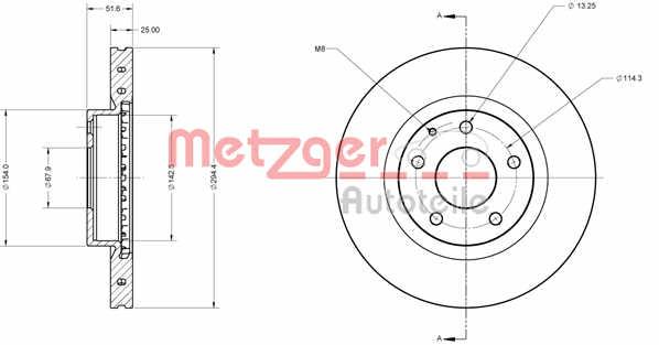 Metzger 6110755 Front brake disc ventilated 6110755: Buy near me in Poland at 2407.PL - Good price!