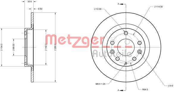 Metzger 6110756 Rear brake disc, non-ventilated 6110756: Buy near me in Poland at 2407.PL - Good price!