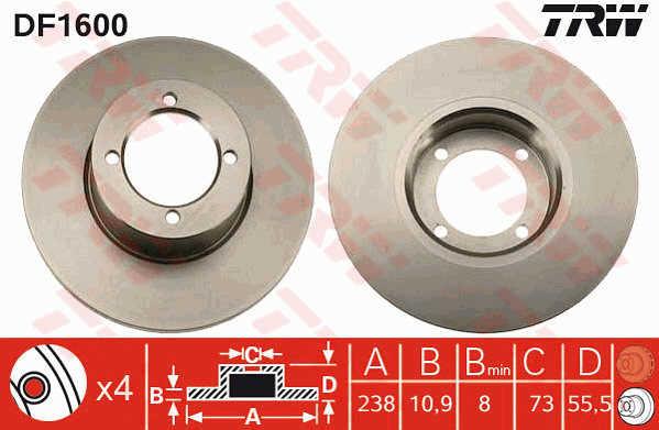 TRW DF1600 Unventilated front brake disc DF1600: Buy near me in Poland at 2407.PL - Good price!