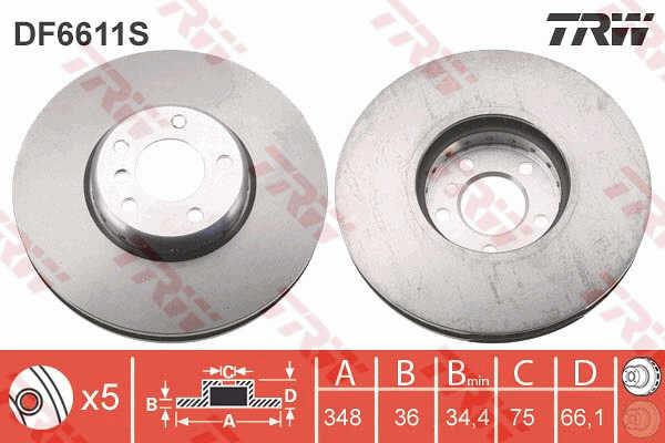 TRW DF6611S Front brake disc ventilated DF6611S: Buy near me in Poland at 2407.PL - Good price!