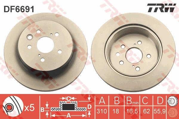 TRW DF6691 Rear ventilated brake disc DF6691: Buy near me in Poland at 2407.PL - Good price!