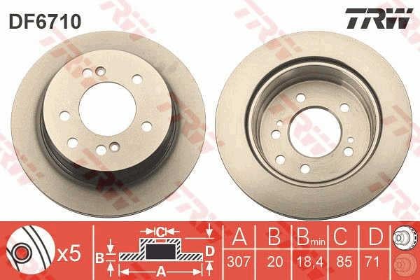 TRW DF6710 Rear ventilated brake disc DF6710: Buy near me in Poland at 2407.PL - Good price!
