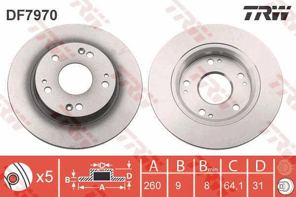 TRW DF7970 Rear brake disc, non-ventilated DF7970: Buy near me in Poland at 2407.PL - Good price!