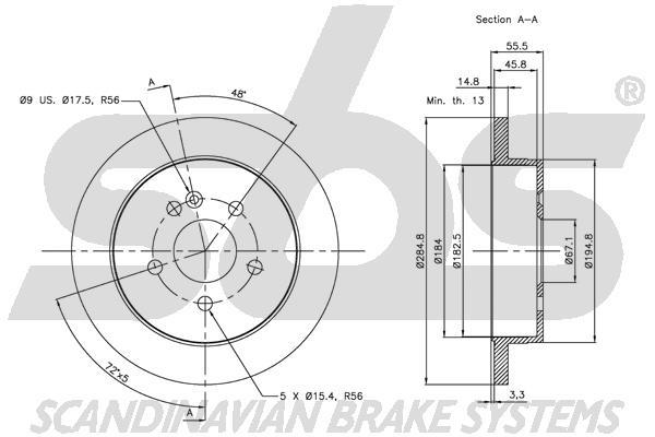 SBS 1815313354 Rear brake disc, non-ventilated 1815313354: Buy near me in Poland at 2407.PL - Good price!