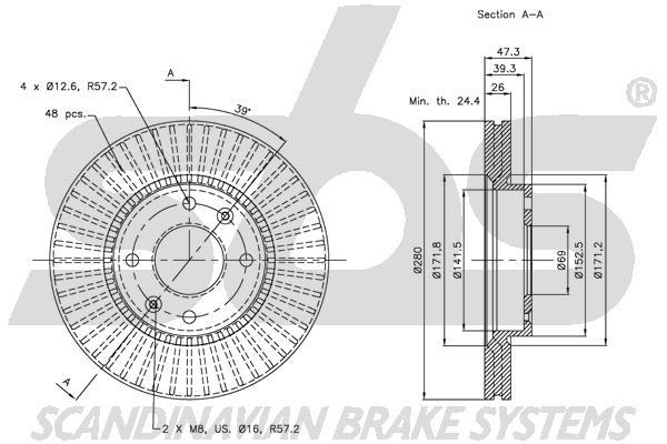 SBS 1815313420 Front brake disc ventilated 1815313420: Buy near me in Poland at 2407.PL - Good price!