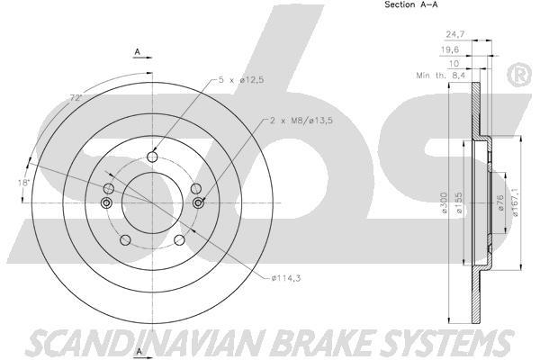 SBS 1815313444 Rear brake disc, non-ventilated 1815313444: Buy near me in Poland at 2407.PL - Good price!
