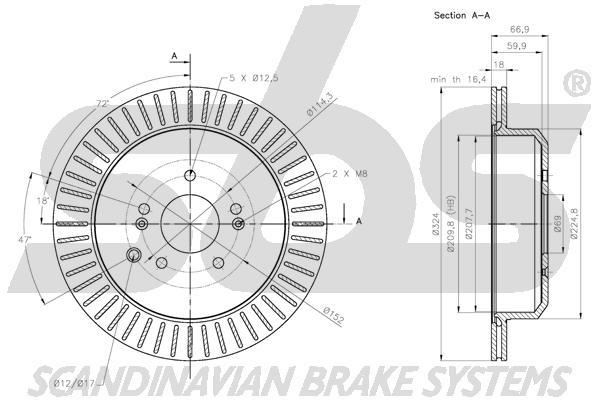 SBS 1815313448 Rear ventilated brake disc 1815313448: Buy near me in Poland at 2407.PL - Good price!