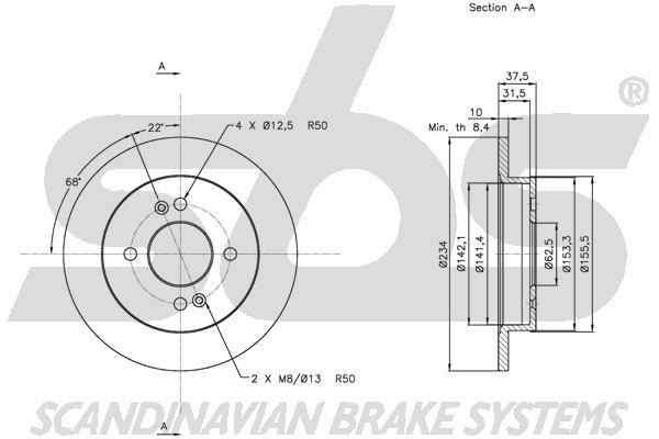 SBS 1815313518 Rear brake disc, non-ventilated 1815313518: Buy near me in Poland at 2407.PL - Good price!