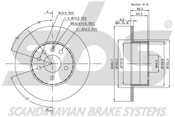 SBS 1815313624 Rear brake disc, non-ventilated 1815313624: Buy near me in Poland at 2407.PL - Good price!