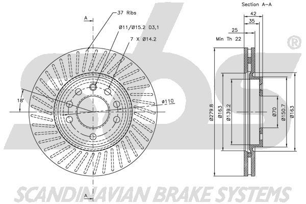 SBS 1815313630 Front brake disc ventilated 1815313630: Buy near me in Poland at 2407.PL - Good price!