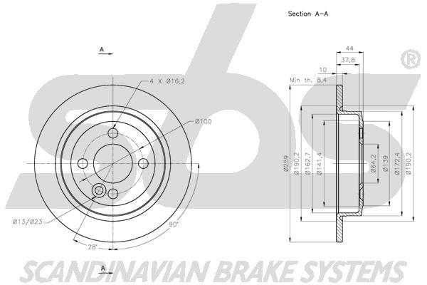SBS 1815314036 Rear brake disc, non-ventilated 1815314036: Buy near me in Poland at 2407.PL - Good price!