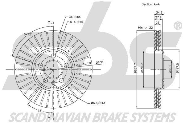 SBS 1815314760 Front brake disc ventilated 1815314760: Buy near me in Poland at 2407.PL - Good price!