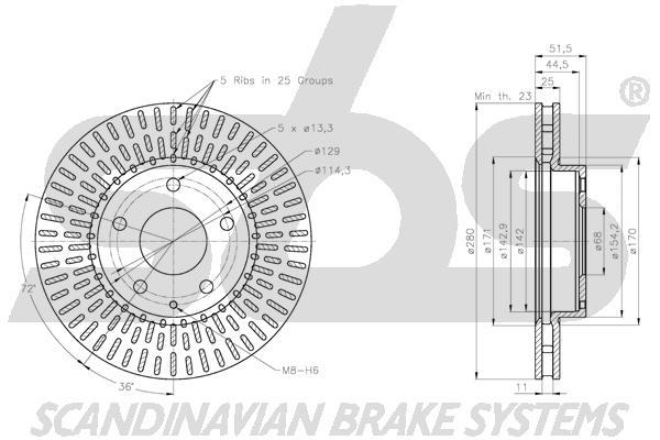 SBS 1815313281 Front brake disc ventilated 1815313281: Buy near me in Poland at 2407.PL - Good price!