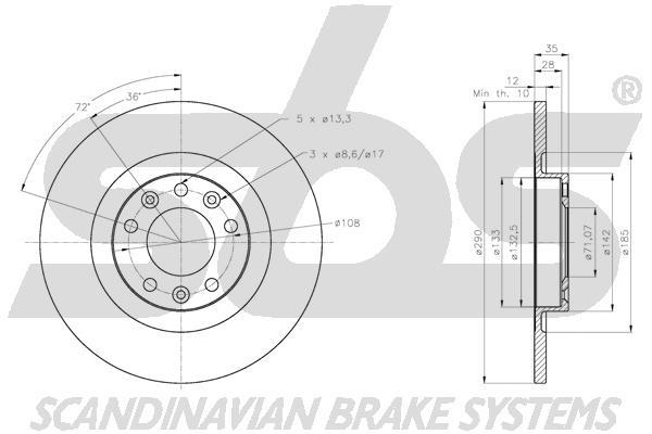 SBS 1815311957 Rear brake disc, non-ventilated 1815311957: Buy near me in Poland at 2407.PL - Good price!