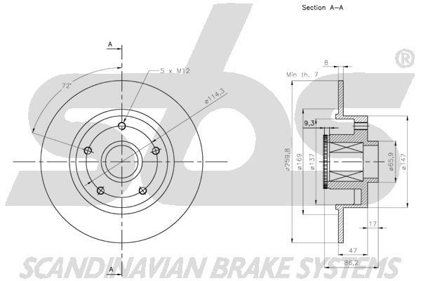 SBS 1815313993 Rear brake disc, non-ventilated 1815313993: Buy near me in Poland at 2407.PL - Good price!