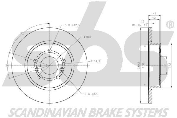 SBS 1815312291 Rear brake disc, non-ventilated 1815312291: Buy near me in Poland at 2407.PL - Good price!
