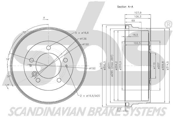 SBS 1825254535 Rear brake drum 1825254535: Buy near me in Poland at 2407.PL - Good price!