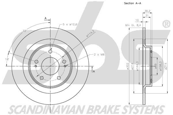 SBS 1815313085 Rear brake disc, non-ventilated 1815313085: Buy near me in Poland at 2407.PL - Good price!