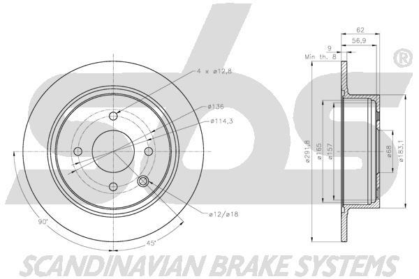SBS 1815312284 Rear brake disc, non-ventilated 1815312284: Buy near me in Poland at 2407.PL - Good price!