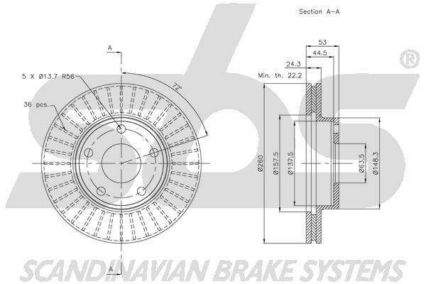SBS 1815202521 Front brake disc ventilated 1815202521: Buy near me in Poland at 2407.PL - Good price!