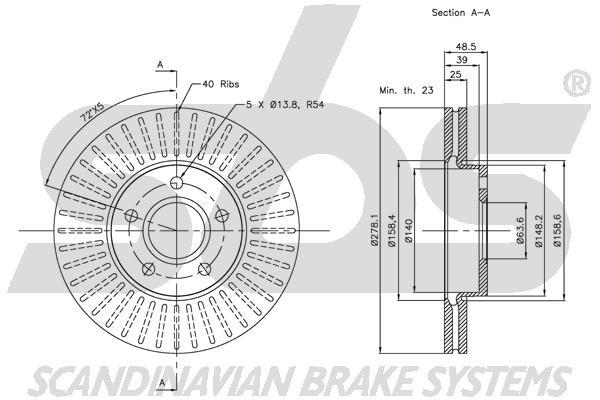 SBS 1815314848 Front brake disc ventilated 1815314848: Buy near me in Poland at 2407.PL - Good price!