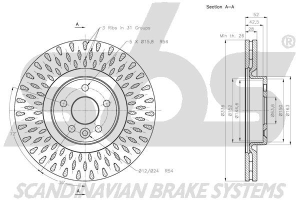 SBS 1815314856 Front brake disc ventilated 1815314856: Buy near me in Poland at 2407.PL - Good price!