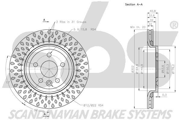 SBS 1815314858 Rear ventilated brake disc 1815314858: Buy near me in Poland at 2407.PL - Good price!