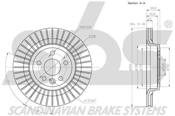 SBS 1815314861 Rear ventilated brake disc 1815314861: Buy near me in Poland at 2407.PL - Good price!