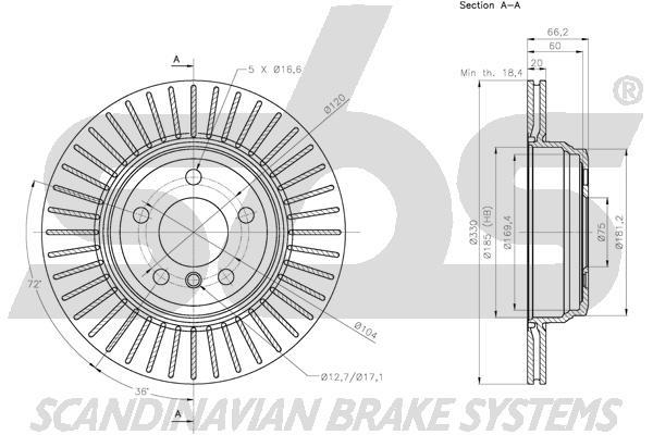 SBS 1815311599 Rear ventilated brake disc 1815311599: Buy near me in Poland at 2407.PL - Good price!