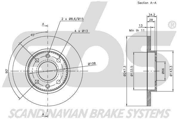 SBS 1815311926 Unventilated front brake disc 1815311926: Buy near me in Poland at 2407.PL - Good price!